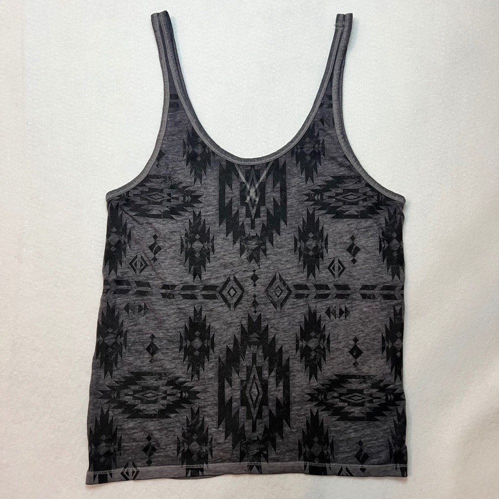 Mudd Women's Gray Black Southwestern Indie‎ Sleaze Scoop Neck Tank Top Lg